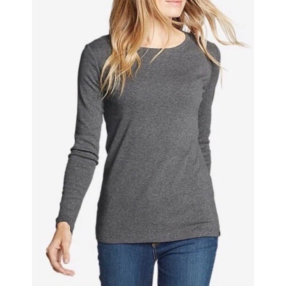 Cabi Drop In Tee Shirt Gray Long Sleeve Top Women S 3626 Ribbed Fitted Stretch